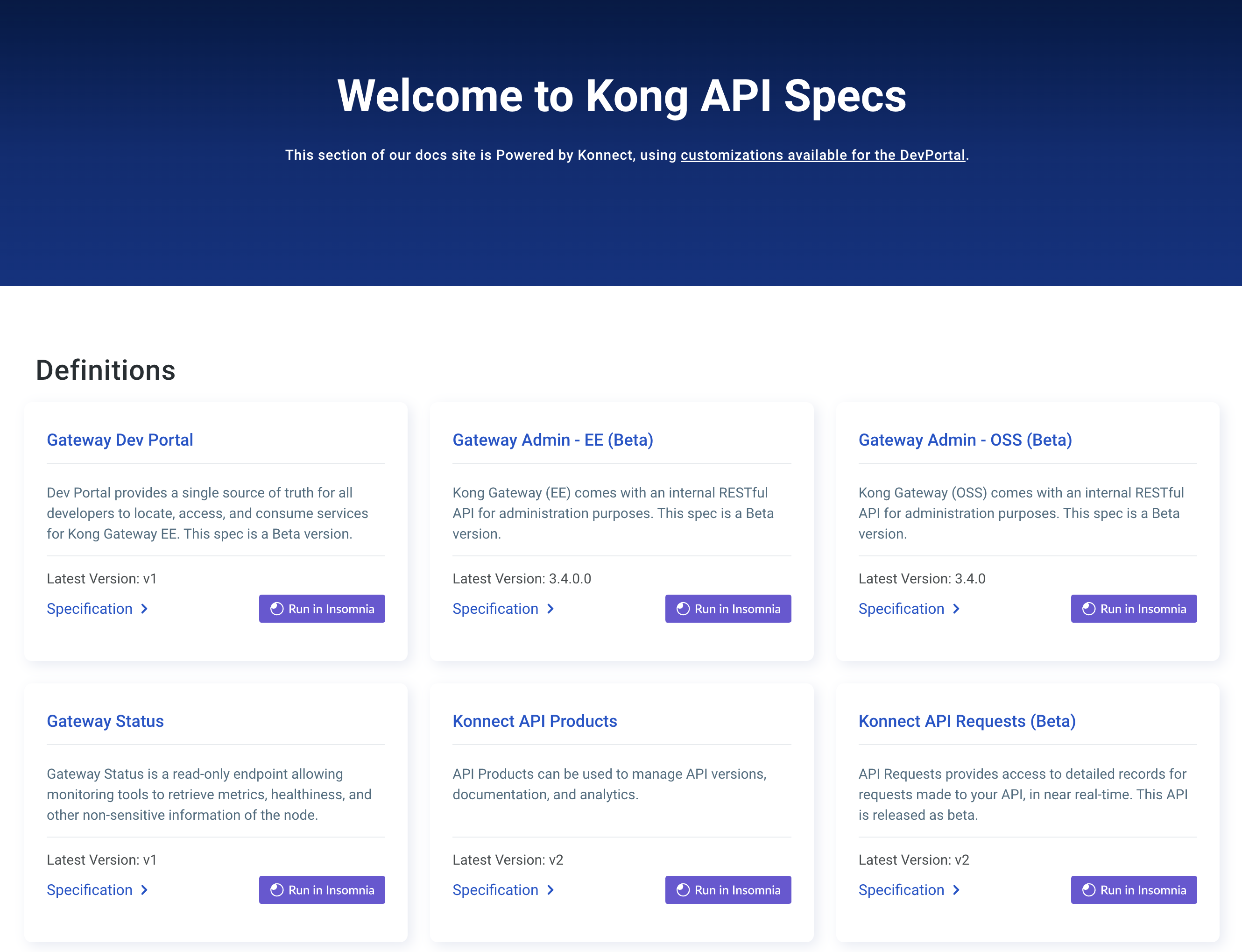 View all API Specs