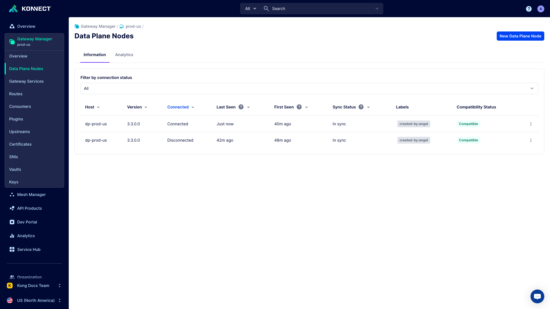 gateway data plane node dashboard